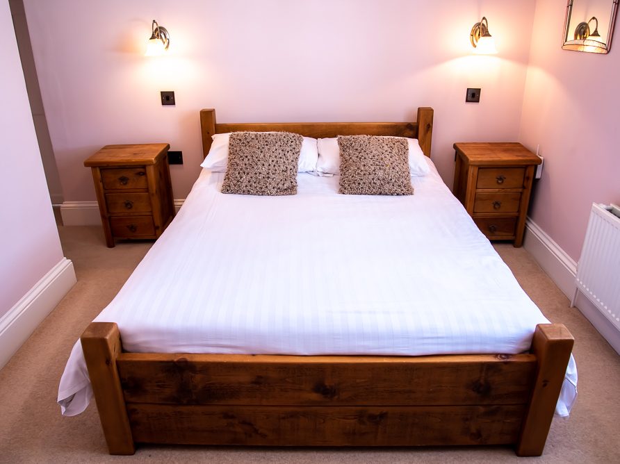 En suite bedroom in Rushop Hall farmhouse, the Peak District