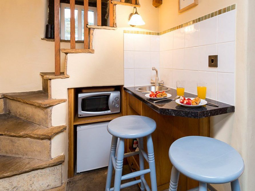 Self-contained kitchenette in Pepper Pot cottage at Rushop Hall accommodation in the Peak District