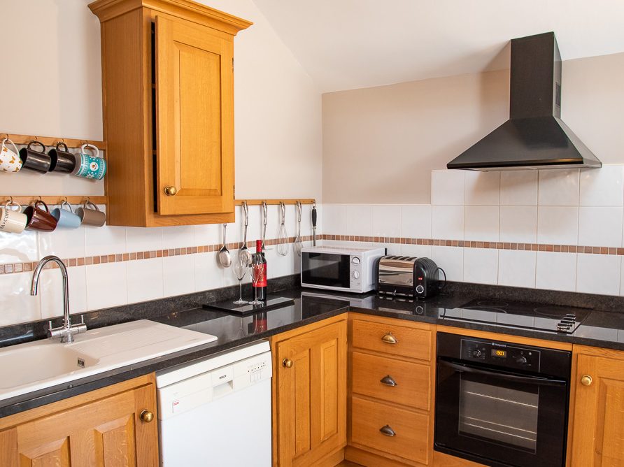 Kitchen with self-contained facilities in The Edge cottage at Rushop Hall, the Peak District