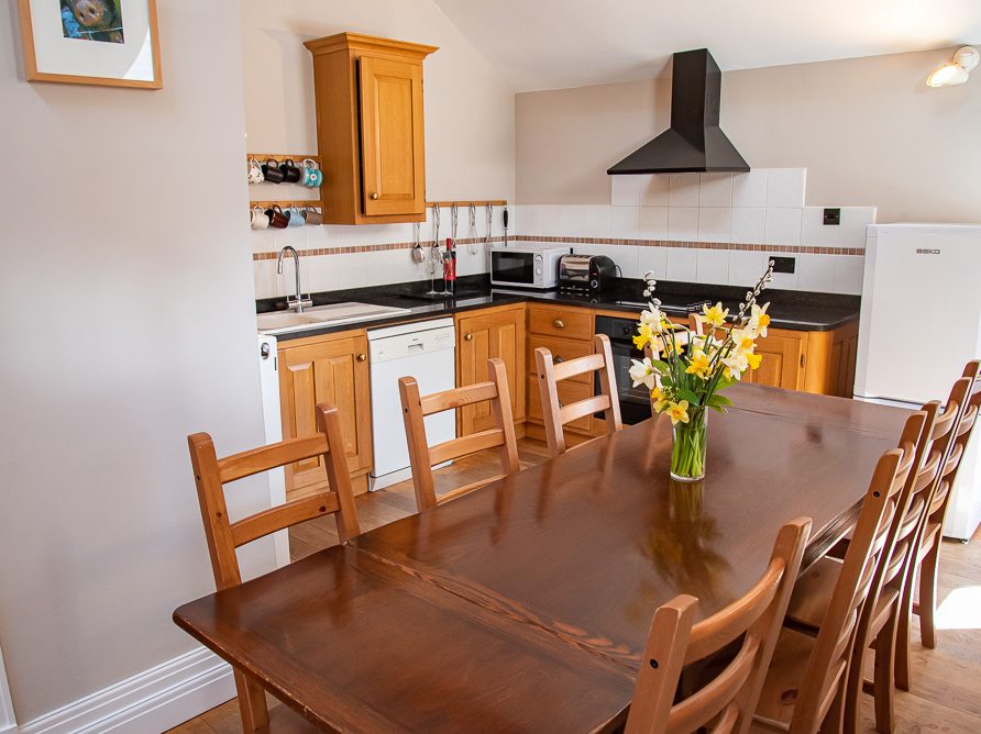 Kitchen with self-contained facilities in The Edge cottage at Rushop Hall, the Peak District