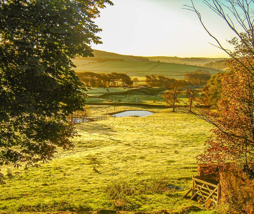 Peak District and farm views from Rushop Hall